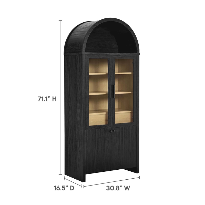 Maklaine Contemporary Arched Tall Display Cabinet in Black Oak