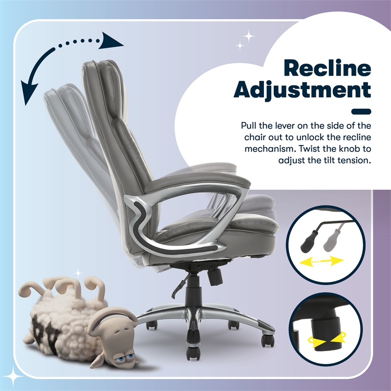 Maklaine Big and Tall Executive Office Chair Gray Bonded Leather