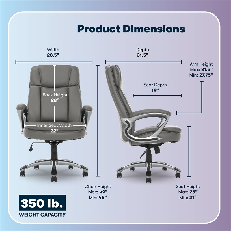 Maklaine Big and Tall Executive Office Chair Gray Bonded Leather