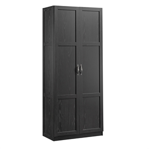 Maklaine Traditional Engineered Wood Storage Cabinet in Black Finish