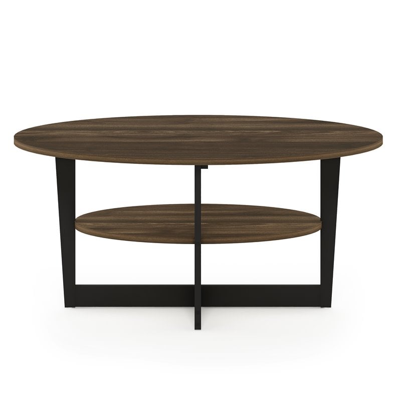 Maklaine Engineered Wood Oval Coffee Table in Columbia Walnut/Black