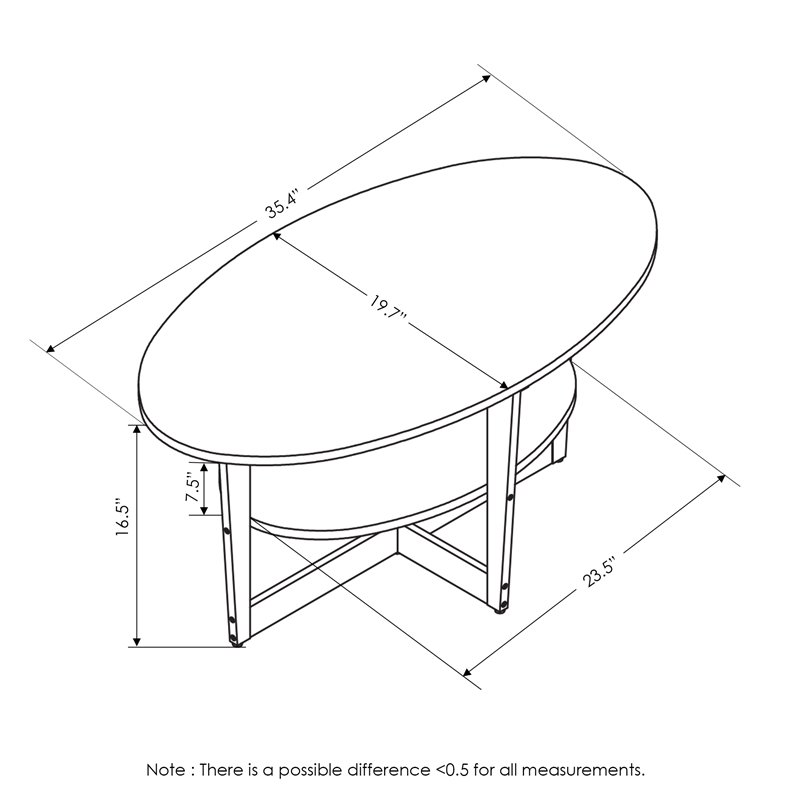 Maklaine Engineered Wood Oval Coffee Table in Columbia Walnut/Black