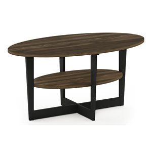 Maklaine Engineered Wood Oval Coffee Table in Columbia Walnut/Black