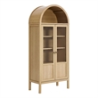 Maklaine Wood Tall Storage Display Cabinet with Rounded Arched Top in Oak