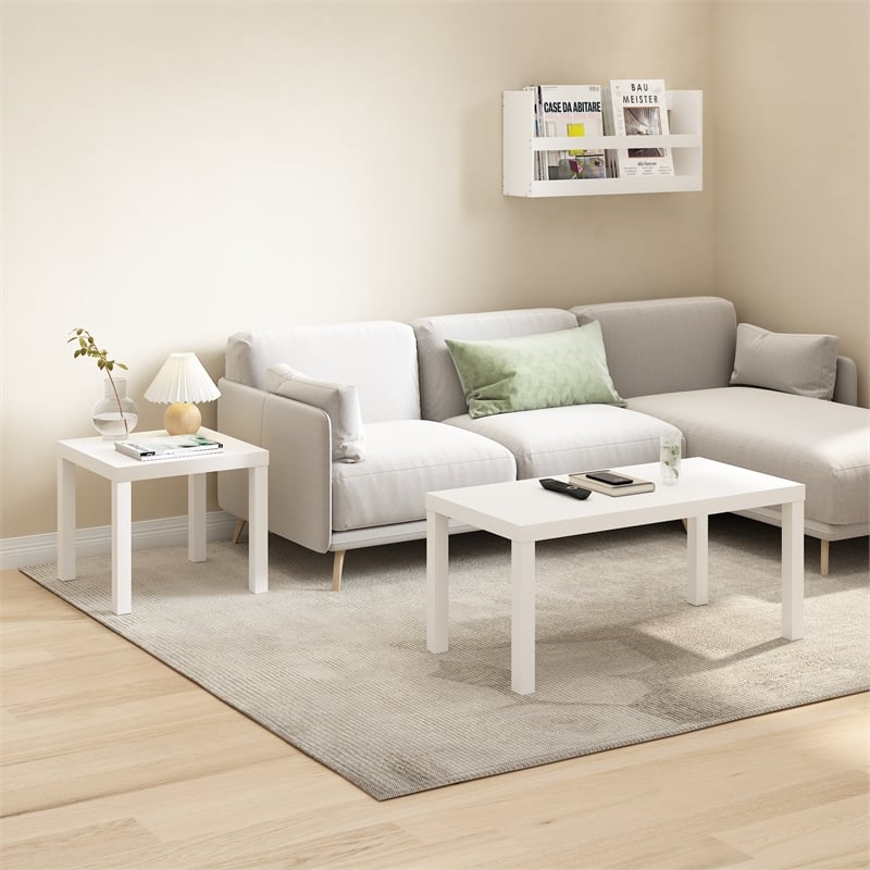Maklaine Engineered Wood Contemporary Coffee Table for Living Room in White