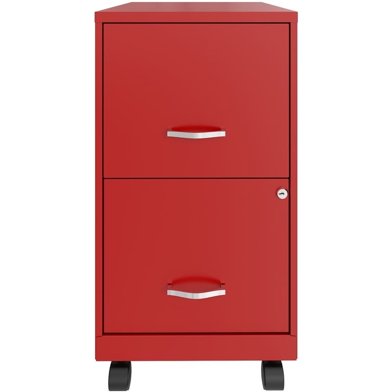 Maklaine 18in 2 Drawer Metal Mobile Smart Vertical Filing Cabinet in Red