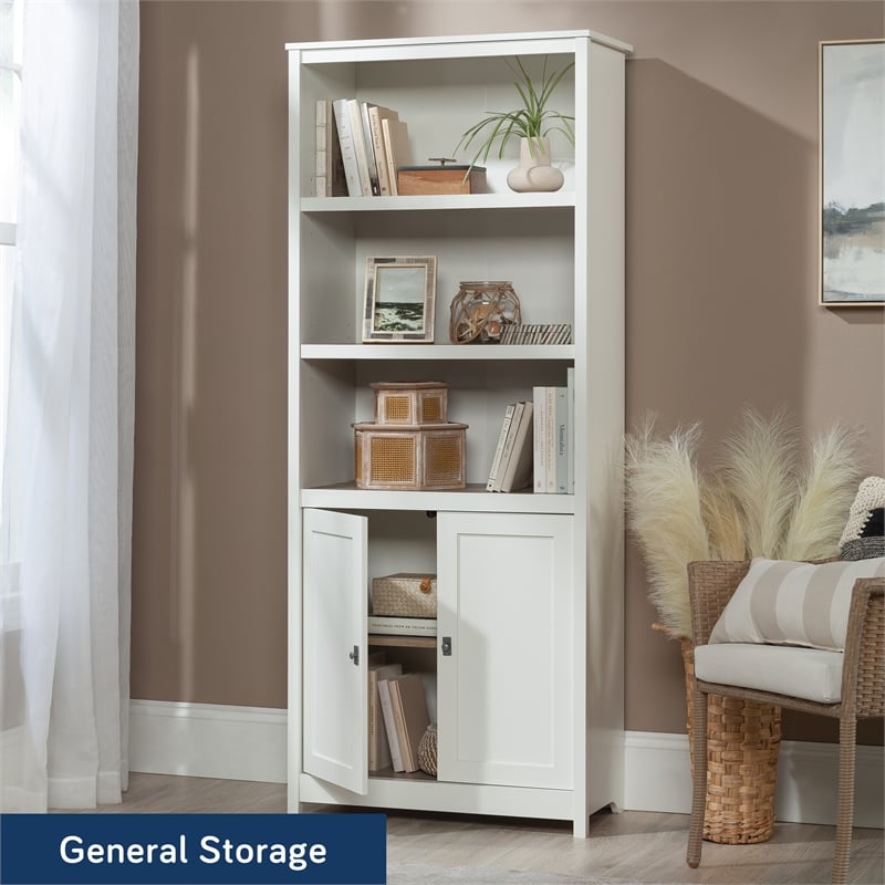 Maklaine Contemporary Engineered Wood 3-Shelf Bookcase in Soft White