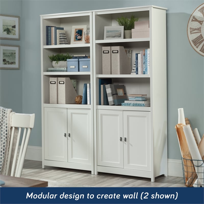 Maklaine Contemporary Engineered Wood 3-Shelf Bookcase in Soft White
