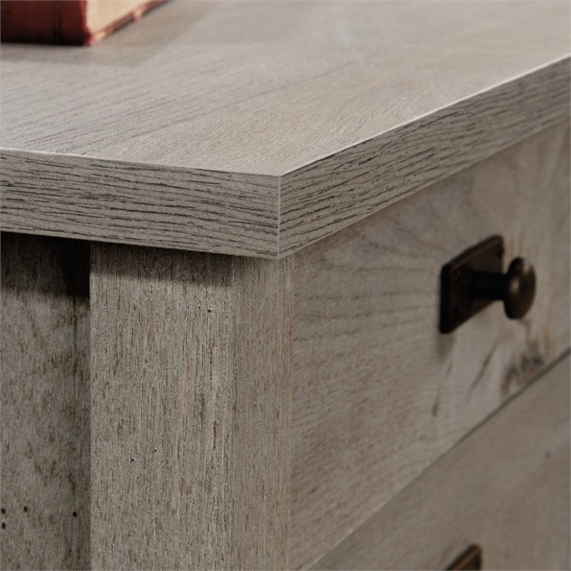 Maklaine Engineered Wood L-Shaped Computer Desk in Mystic Oak