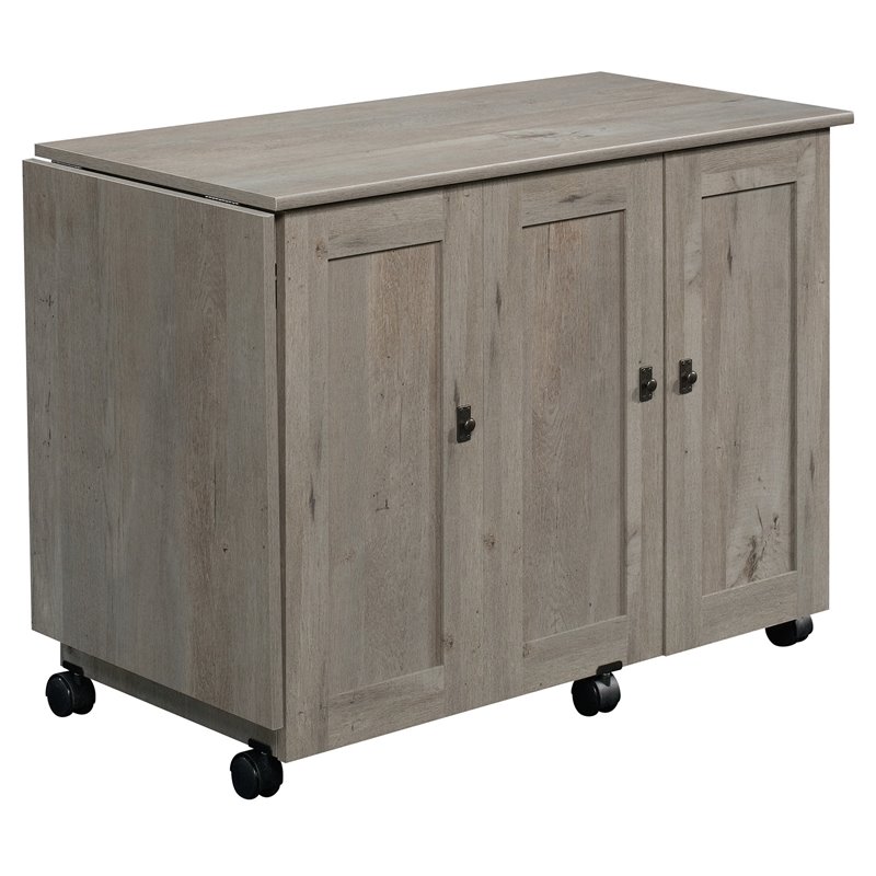 Maklaine Engineered Wood Sewing Craft Cart in Mystic Oak Finish