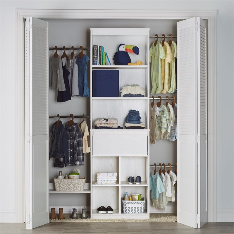 Maklaine Contemporary Engineered Wood Closet Organizer in White