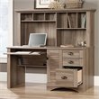 Maklaine Engineered Wood Computer Desk with Hutch in Salt Oak