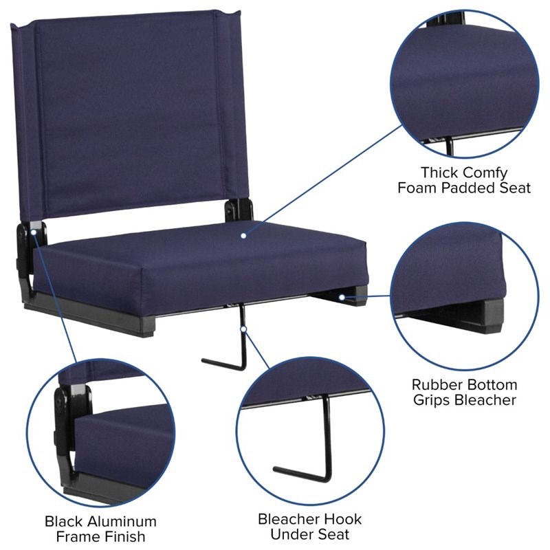 Maklaine Contemporary Grandstand Comfort Seat in Aluminum Frame - Navy
