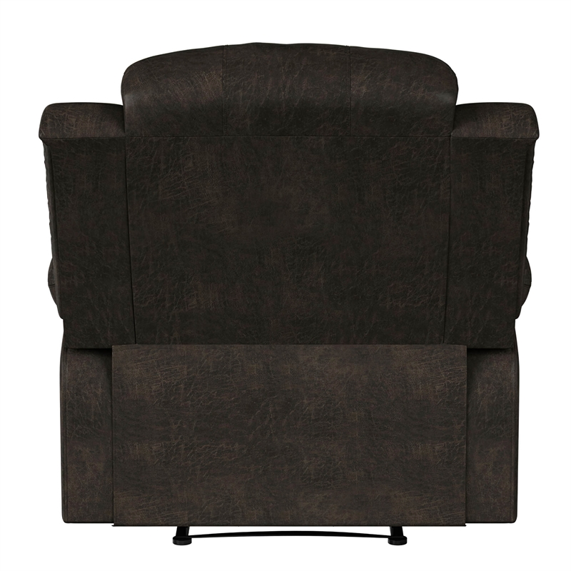 Maklaine Contemporary Recliner in Dark Brown Faux Leather Upholstery