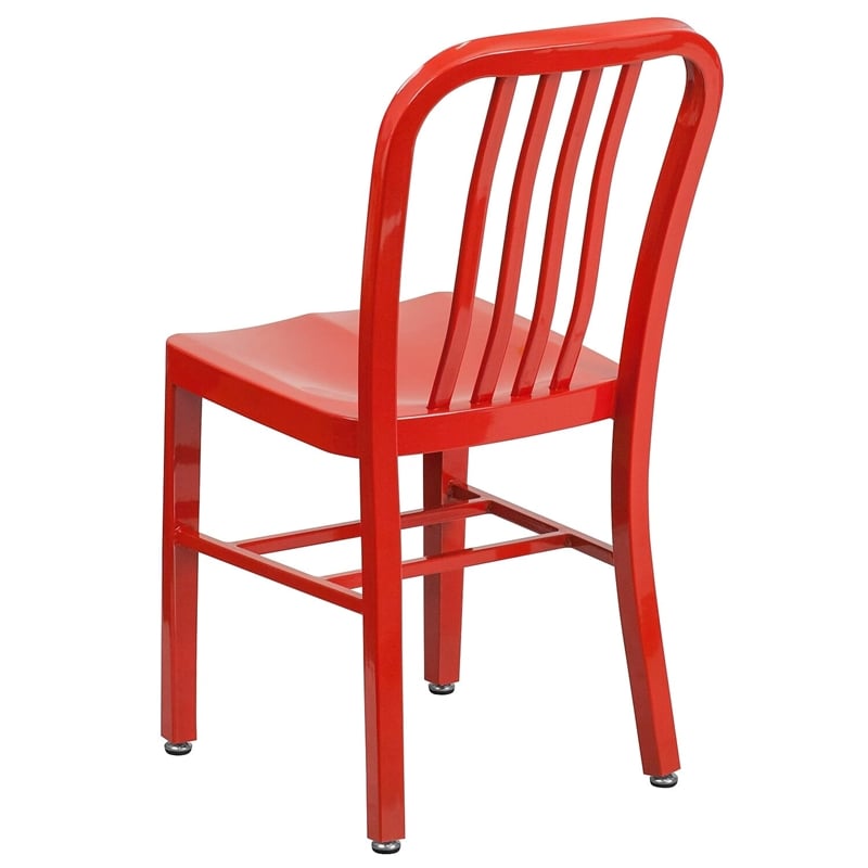Maklaine Modern / Contemporary Metal Vertical Slat Back Dining Side Chair in Red