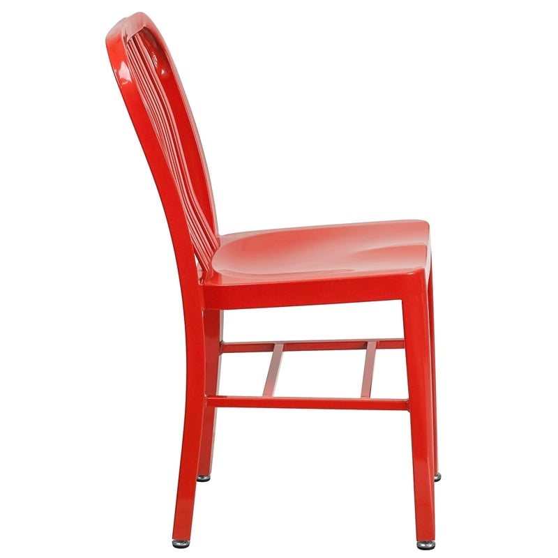 Maklaine Modern / Contemporary Metal Vertical Slat Back Dining Side Chair in Red