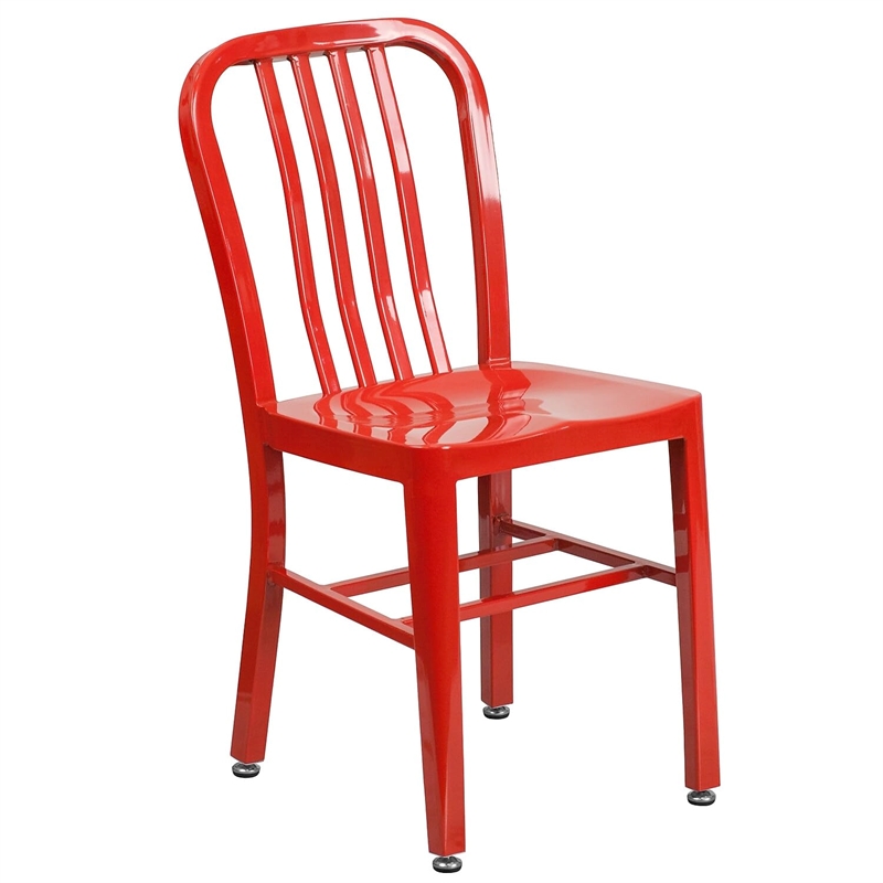 Maklaine Modern / Contemporary Metal Vertical Slat Back Dining Side Chair in Red