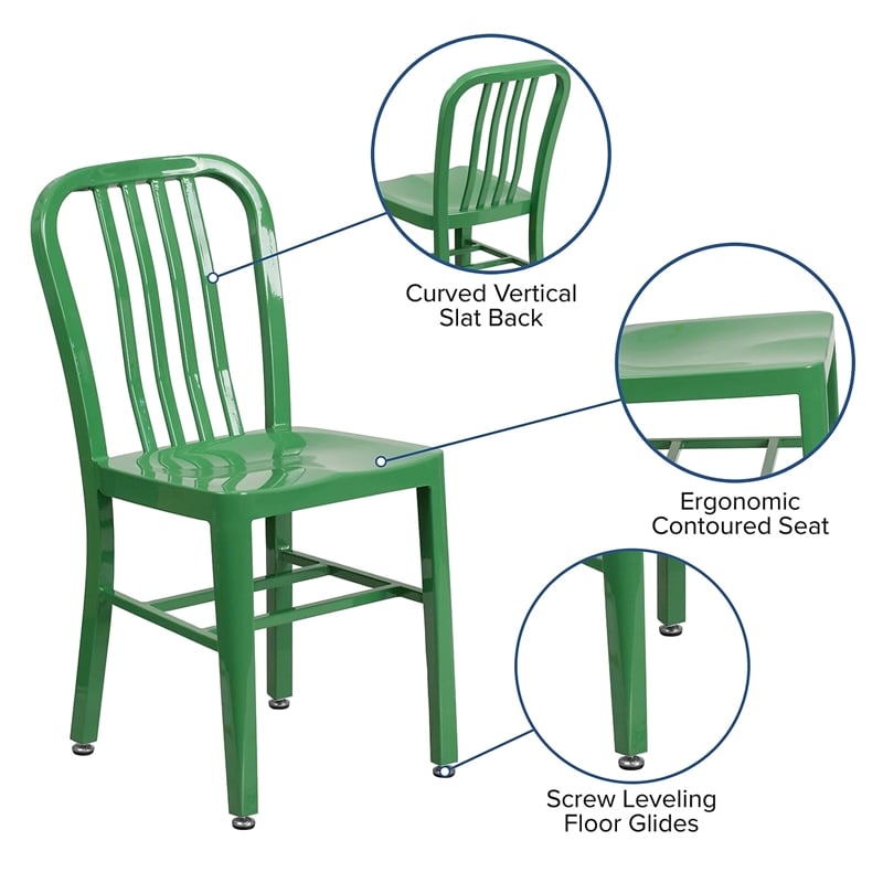 Maklaine Metal Vertical Slat Back Dining Side Chair in Green
