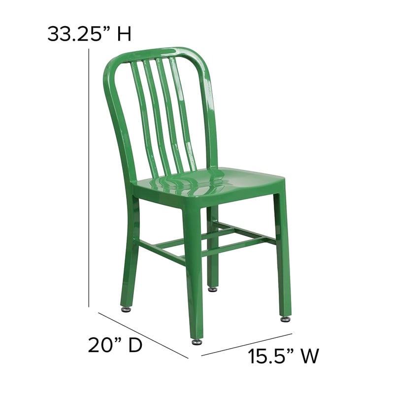 Maklaine Metal Vertical Slat Back Dining Side Chair in Green