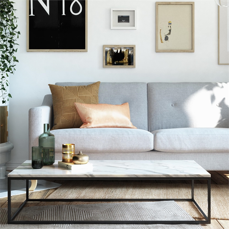 Maklaine Elegant Mid-Century Fabric Sofa in Light Gray Linen