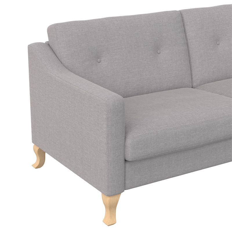 Maklaine Elegant Mid-Century Fabric Sofa in Light Gray Linen