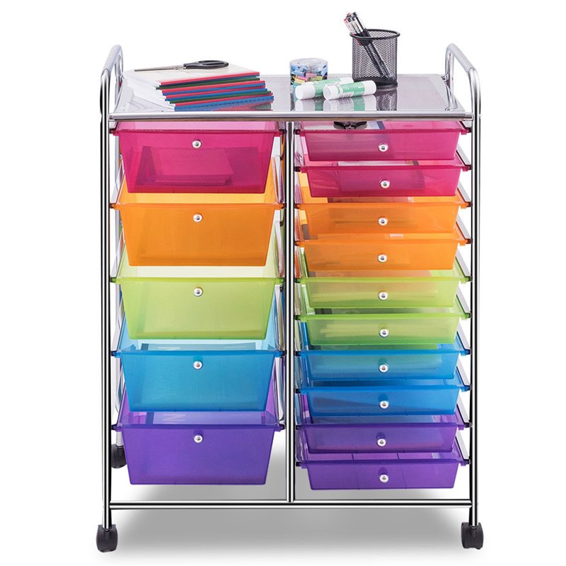 Maklaine 15 Drawers Scrapbook Paper Rolling Storage Cart in Multi-Color