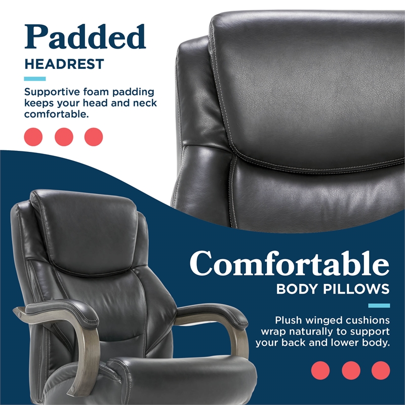 Maklaine Big & Tall Executive Office Chair Weathered Black Bonded Leather