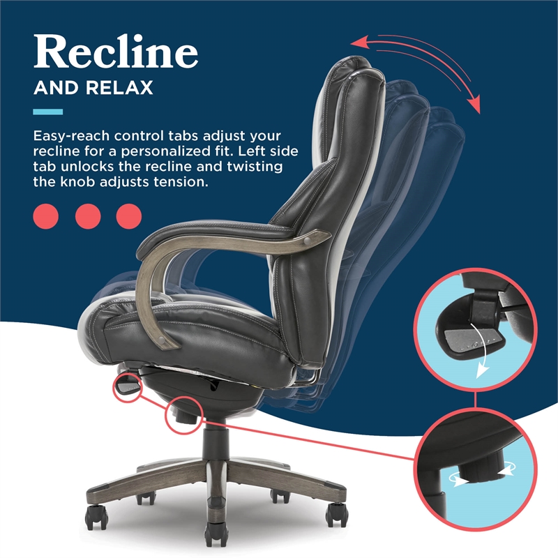 Maklaine Big & Tall Executive Office Chair Weathered Black Bonded Leather