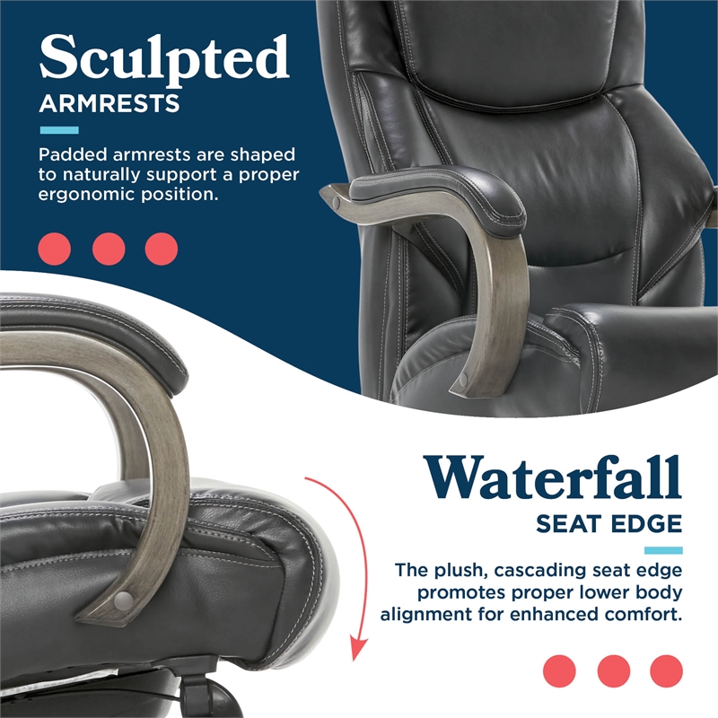 Maklaine Big & Tall Executive Office Chair Weathered Black Bonded Leather