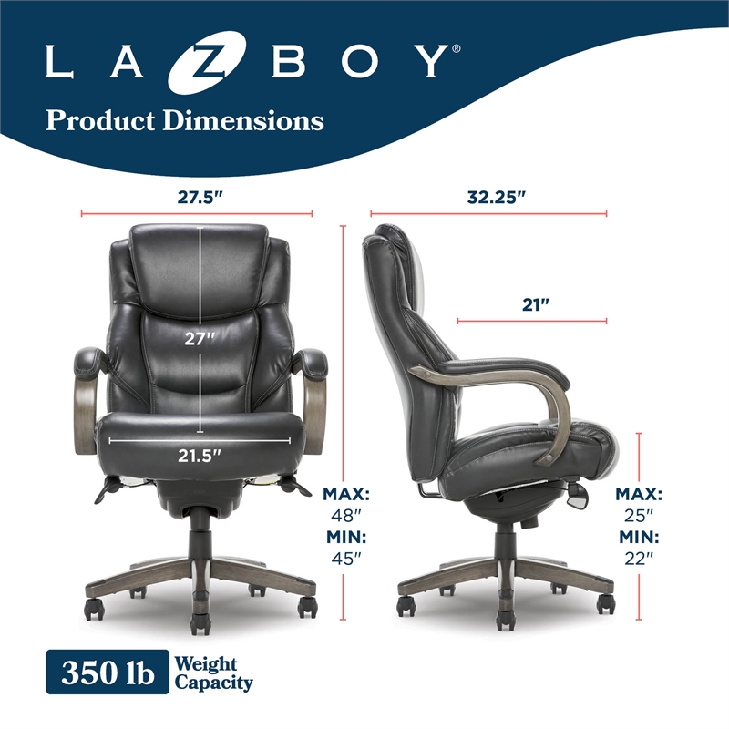 Maklaine Big & Tall Executive Office Chair Weathered Black Bonded Leather