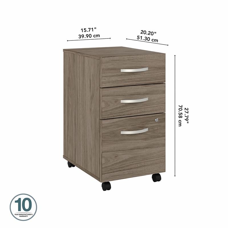 Maklaine Engineered Wood 3 Drawer Mobile File Cabinet in Modern Hickory