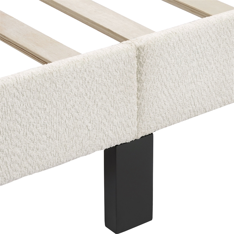 Maklaine Contemporary Boucle Fabric Mattress Ready Queen Bed in White