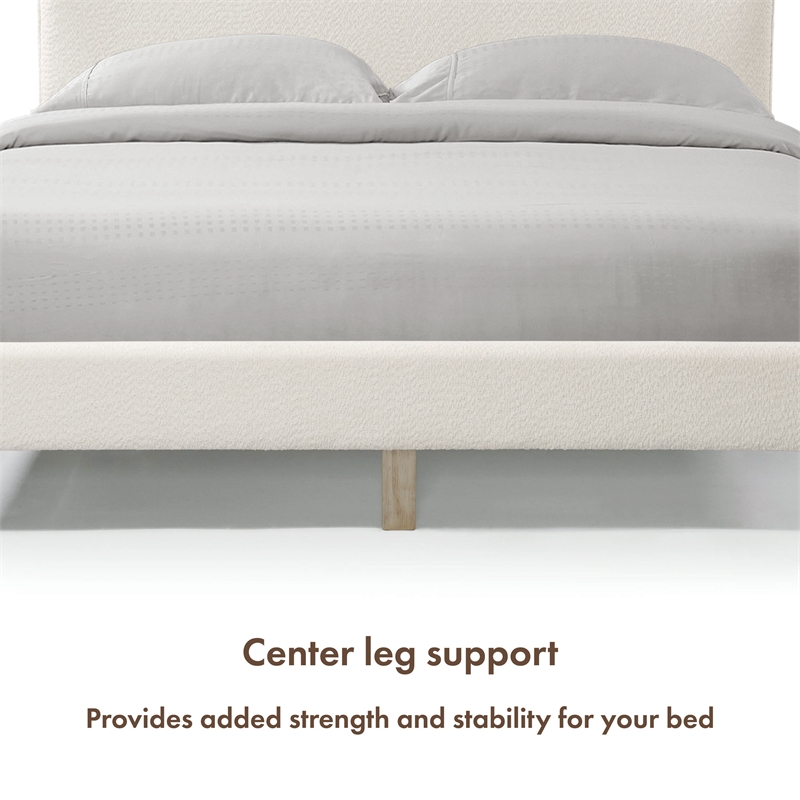 Maklaine Contemporary Boucle Fabric Mattress Ready Queen Bed in White