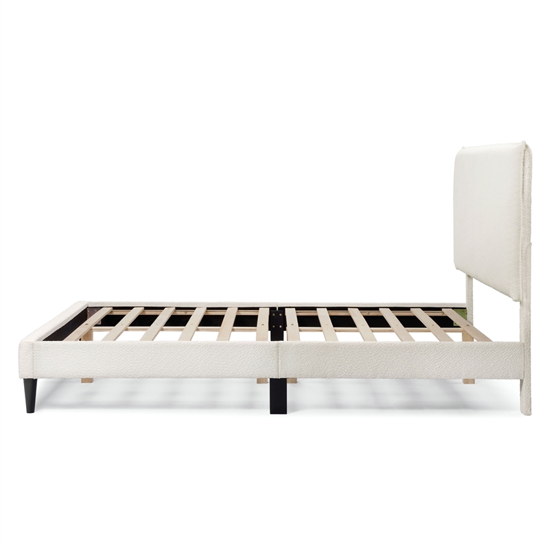 Maklaine Contemporary Boucle Fabric Mattress Ready Queen Bed in White
