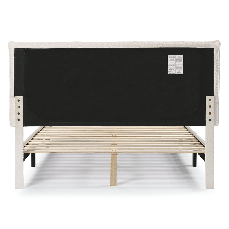 Maklaine Contemporary Boucle Fabric Mattress Ready Queen Bed in White