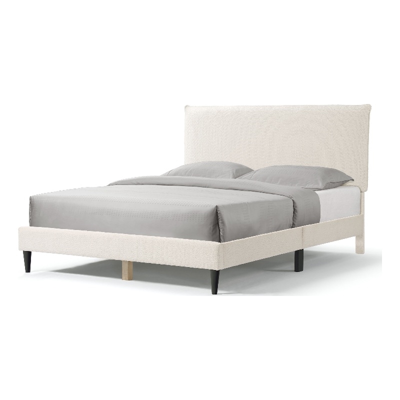 Maklaine Contemporary Boucle Fabric Mattress Ready Queen Bed in White