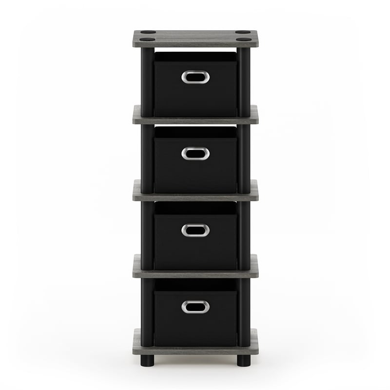Maklaine Contemporary Turn-N-Tube 4-Bins System Rack in French Oak/Black