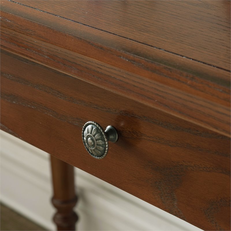 Maklaine Solid Wood Drop-Down Drawer Front Writing Desk in Mission Oak
