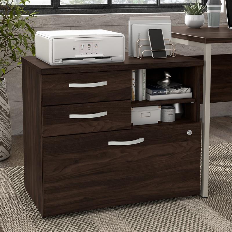 Maklaine Engineered Wood Office Storage Cabinet with Drawers in Black Walnut