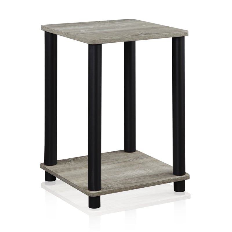 Maklaine Turn-N-Tube Engineered Wood End Table in French Oak Gray/Black