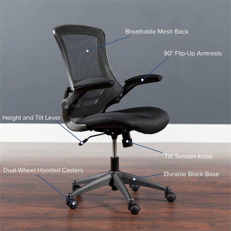 Maklaine Modern Transitional Mid-Back Mesh Office Chair in Black