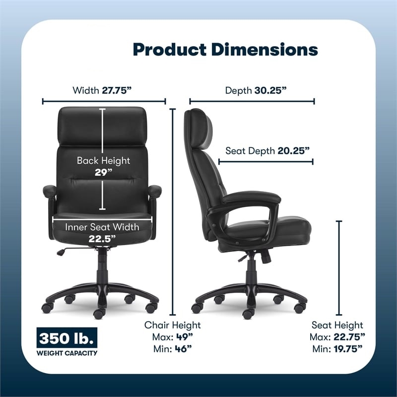 Maklaine Executive Big & Tall Ergonomic Office Chair Bonded Leather Black