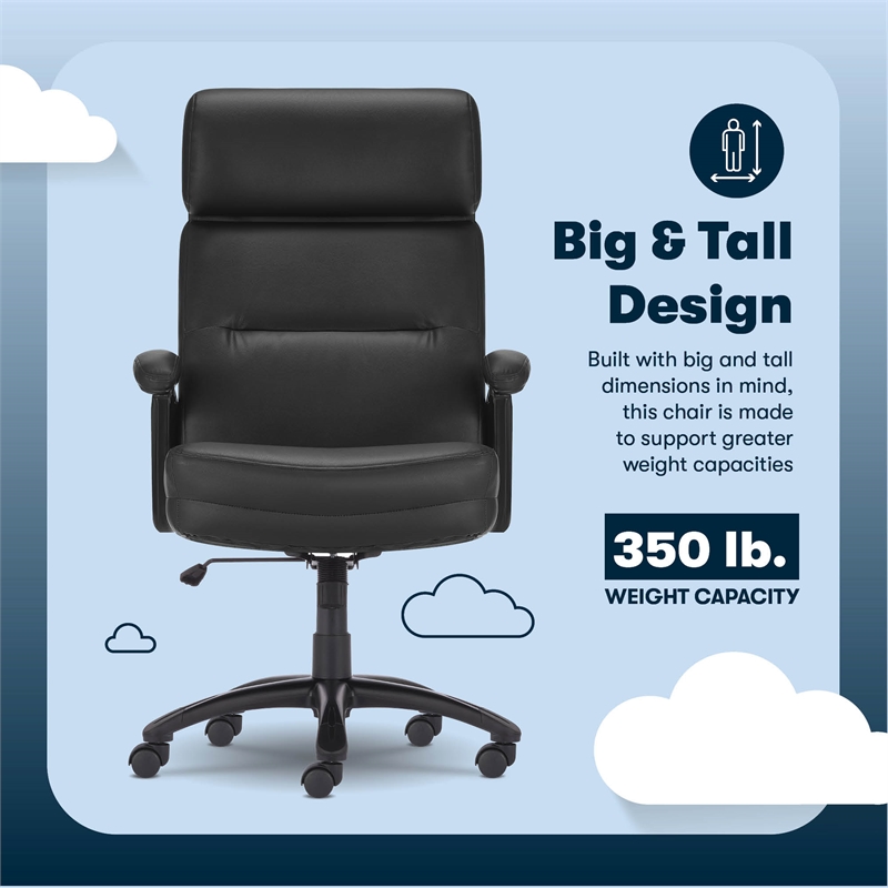 Maklaine Executive Big & Tall Ergonomic Office Chair Bonded Leather Black