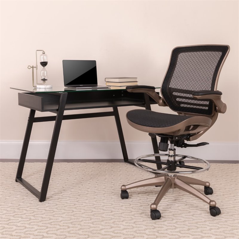 Maklaine Contemporary Swivel Drafting Stool in Gold and Black
