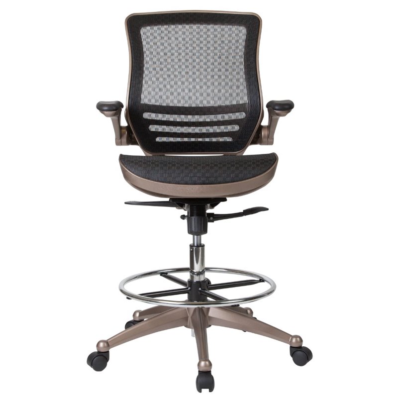 Maklaine Contemporary Swivel Drafting Stool in Gold and Black