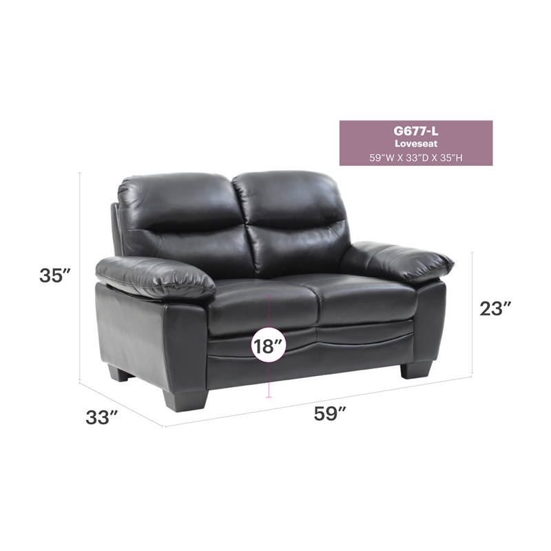 Maklaine Modern / Contemporary Faux Leather Loveseat in Black