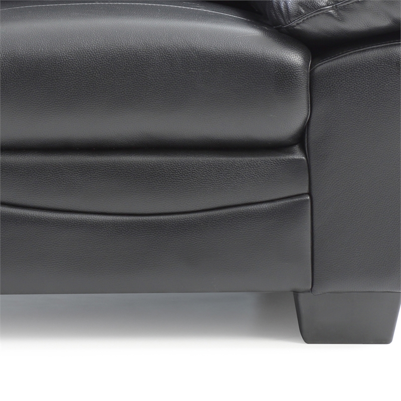 Maklaine Modern / Contemporary Faux Leather Loveseat in Black