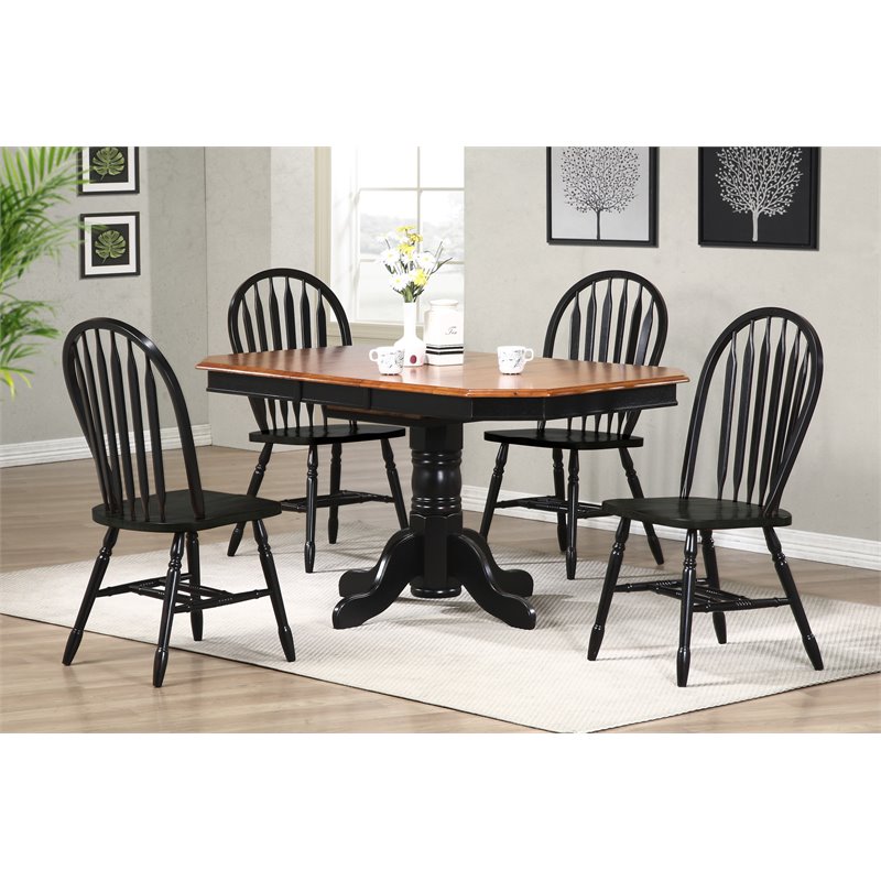 Maklaine Arrowback Windsor Dining Side Chair Black/Cherry Solid Wood Set of 2