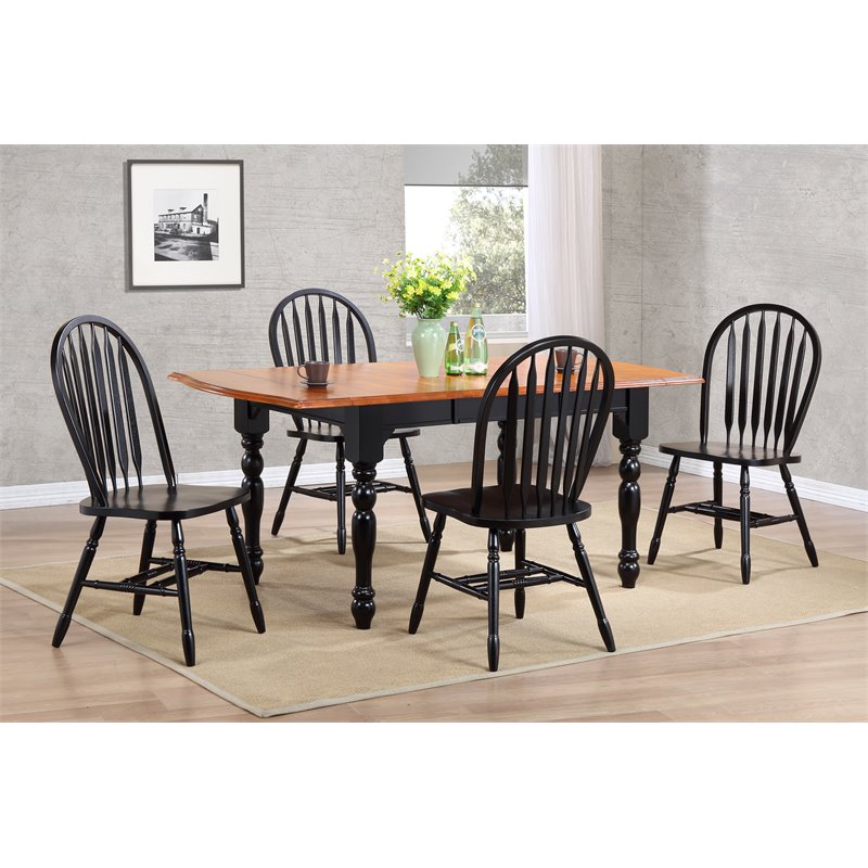 Maklaine Arrowback Windsor Dining Side Chair Black/Cherry Solid Wood Set of 2