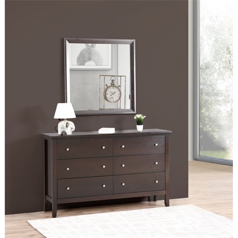 Maklaine Transitional Engineered Wood Frame Mirror in Espresso